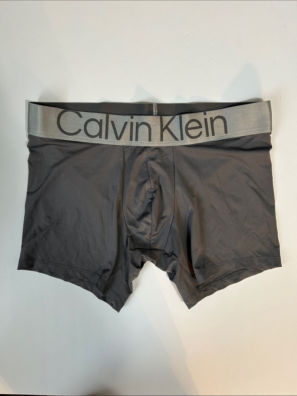 Calvin Klein Men's Charcoal Microfiber Boxer Briefs with Silver Waistband